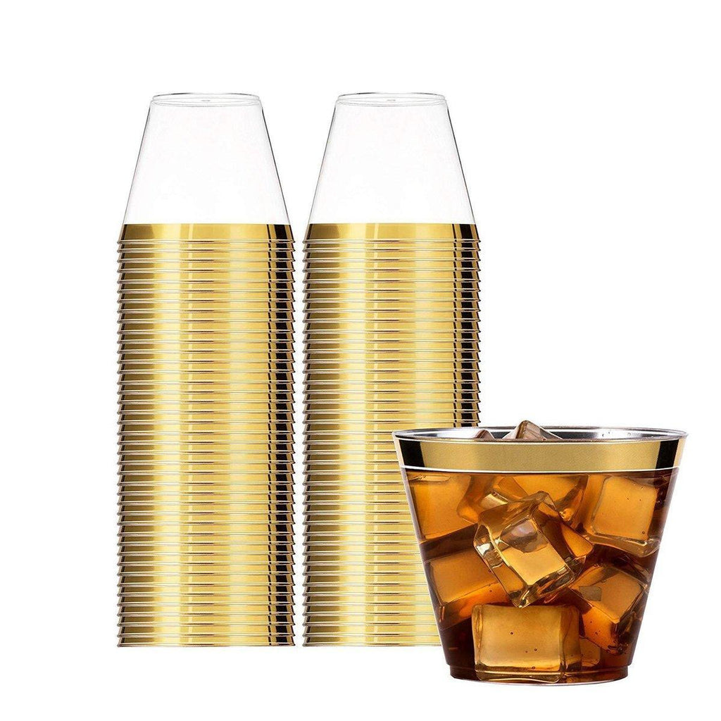 100pcs 9OZ Hot Gold Silver Plastic Wine Cup Western Food Cup Ice Cream - Rose Gold