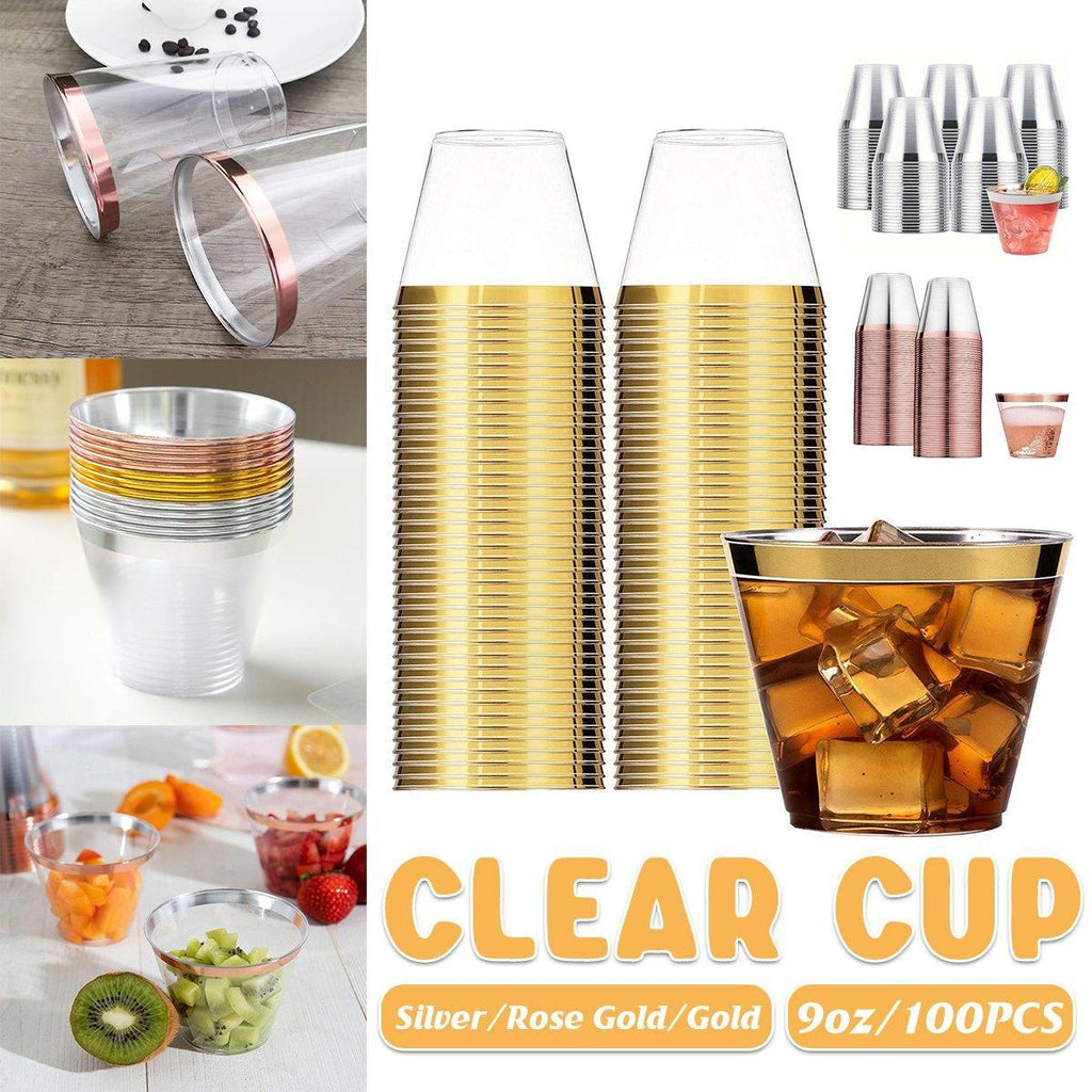 100pcs 9OZ Hot Gold Silver Plastic Wine Cup Western Food Cup Ice Cream - Silver