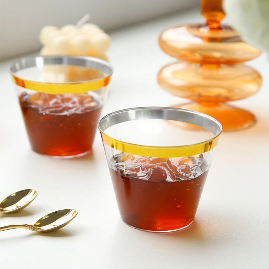 100pcs 9OZ Hot Gold Silver Plastic Wine Cup Western Food Cup Ice Cream - Silver