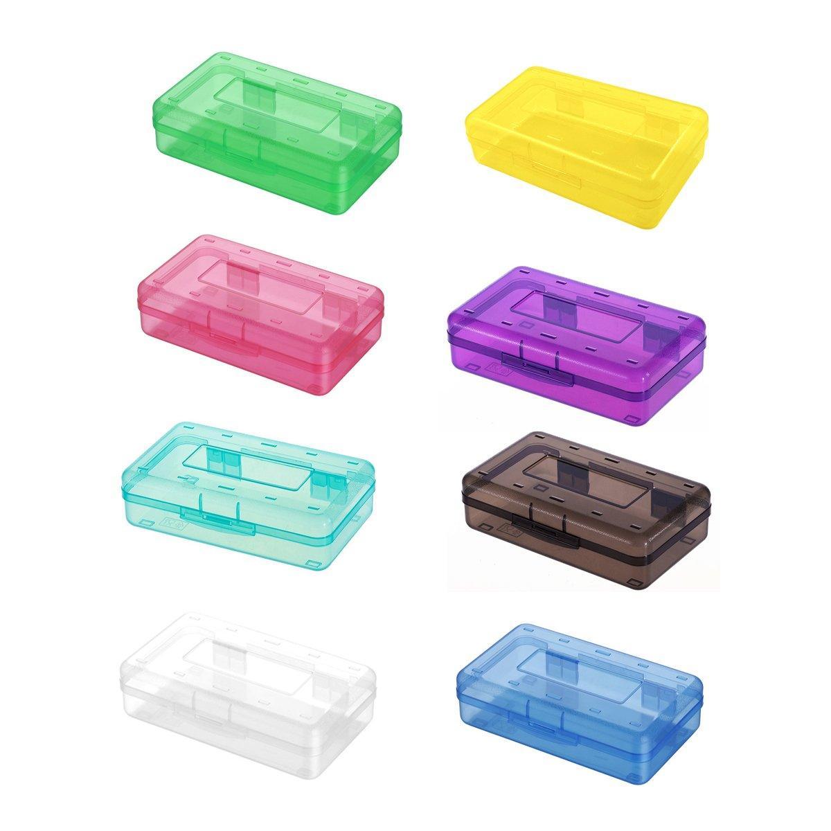 Large Capacity Transparent Plastic Pencil Case Multifunctional Student Art Box - Purple
