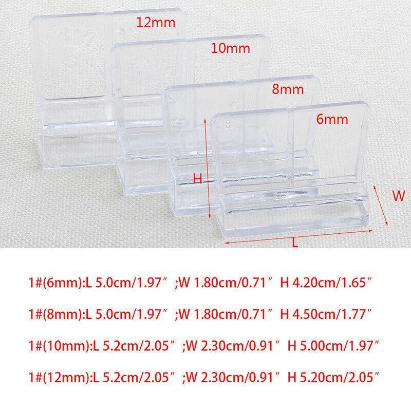 4Pcs Aquarium Fish Tank Glass Cover Support Holder Acrylic Clip Bracket 6/8/10/12mm - 12mm