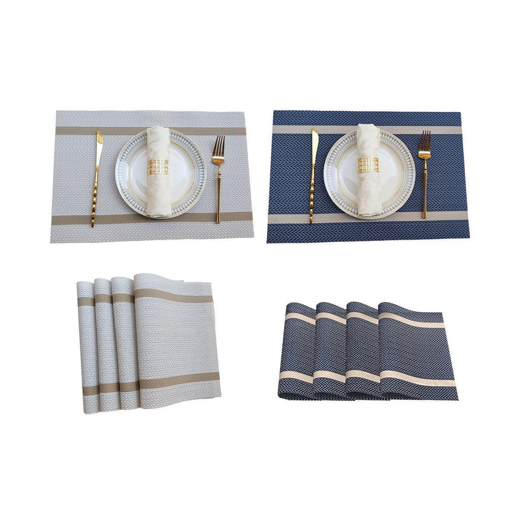 4X Anti-Slip Woven Placemat Waterproof Oil-proof Placemat Heat Resistant PVC Mat - Blue