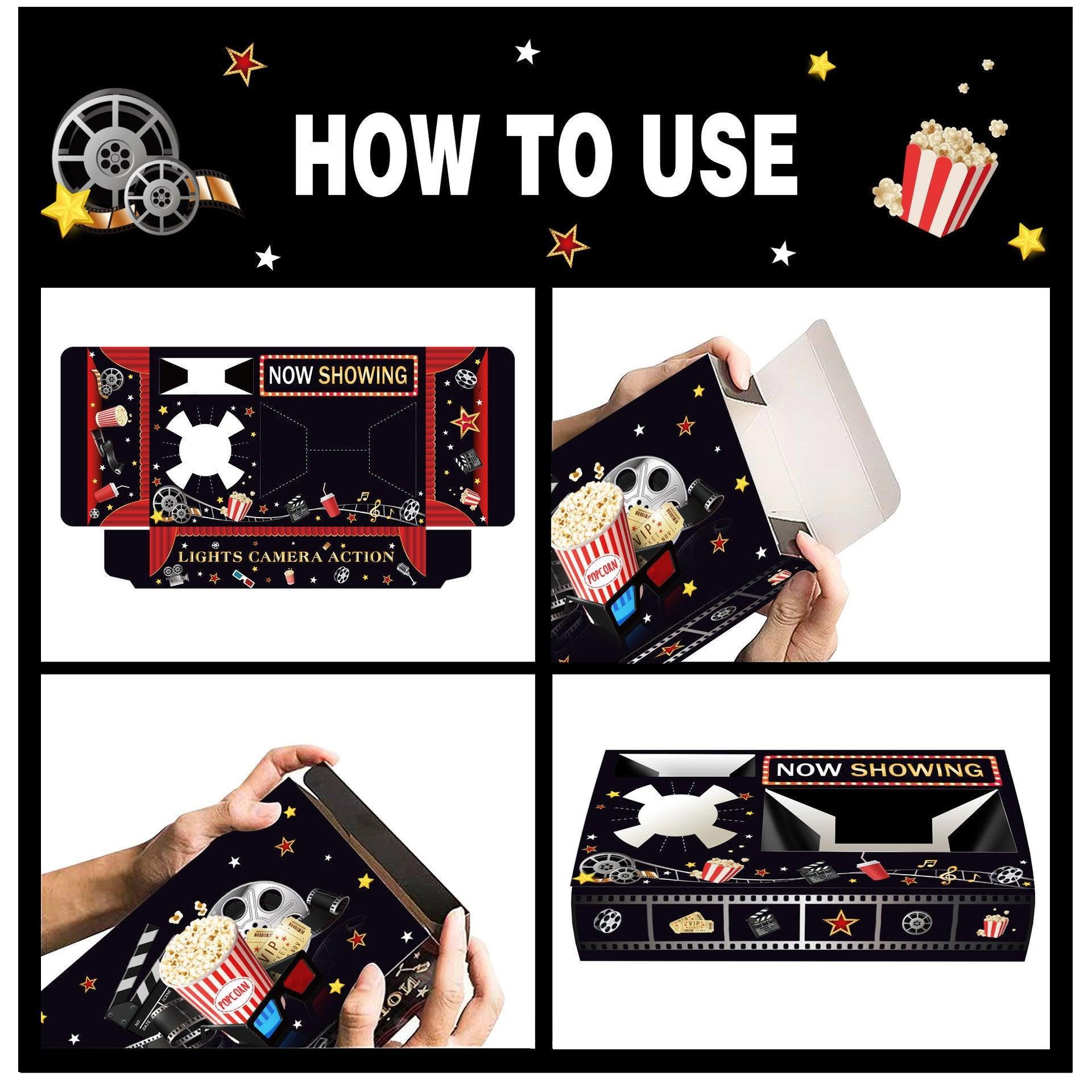 24 PCS Movie Night Snack Trays Popcorn Food Drink Holder Cinema Party Supplies - 24pcs-KY001