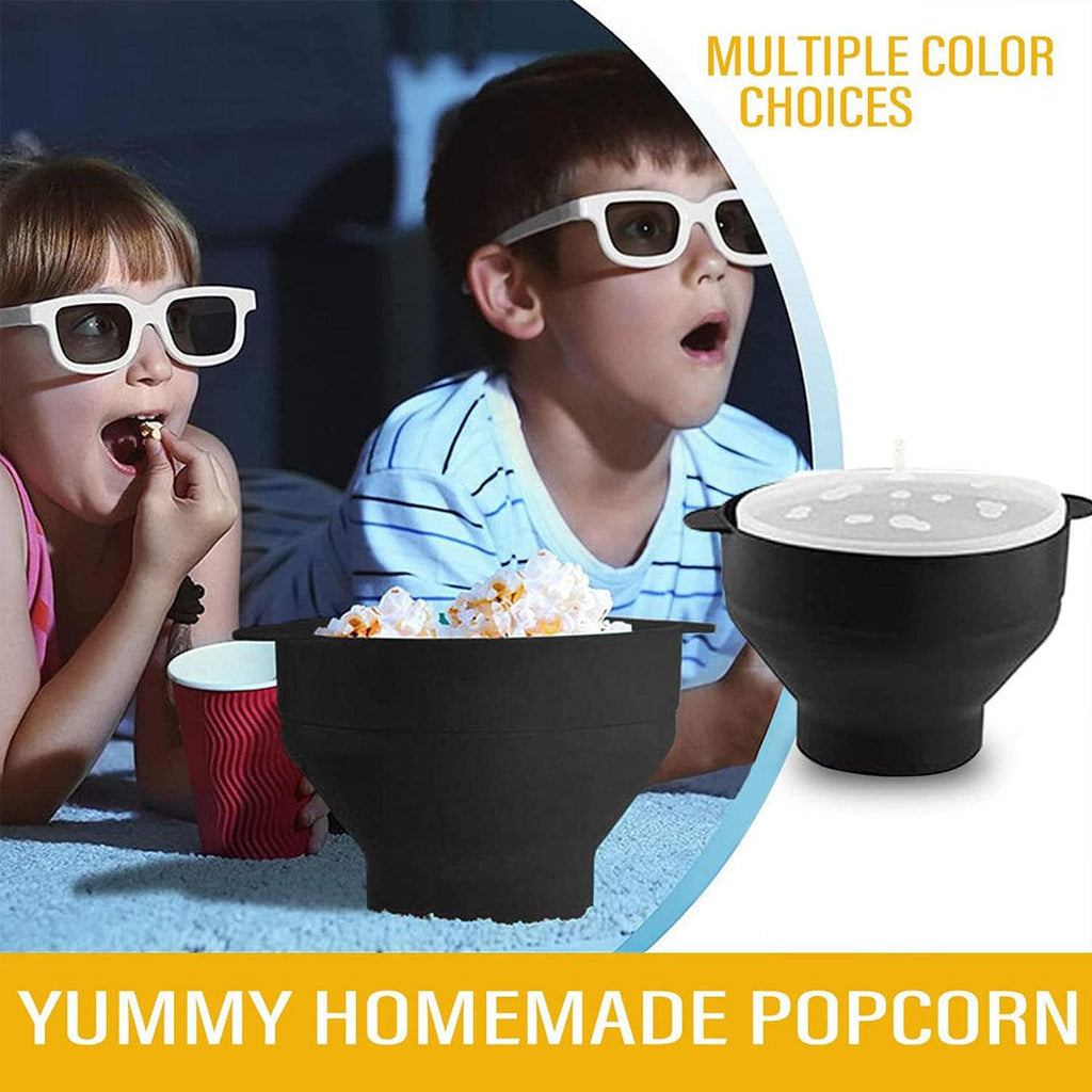 High Temperature Resistant Silicone Popcorn Bucket Collapsible Bowl with Handle - Dark Blue