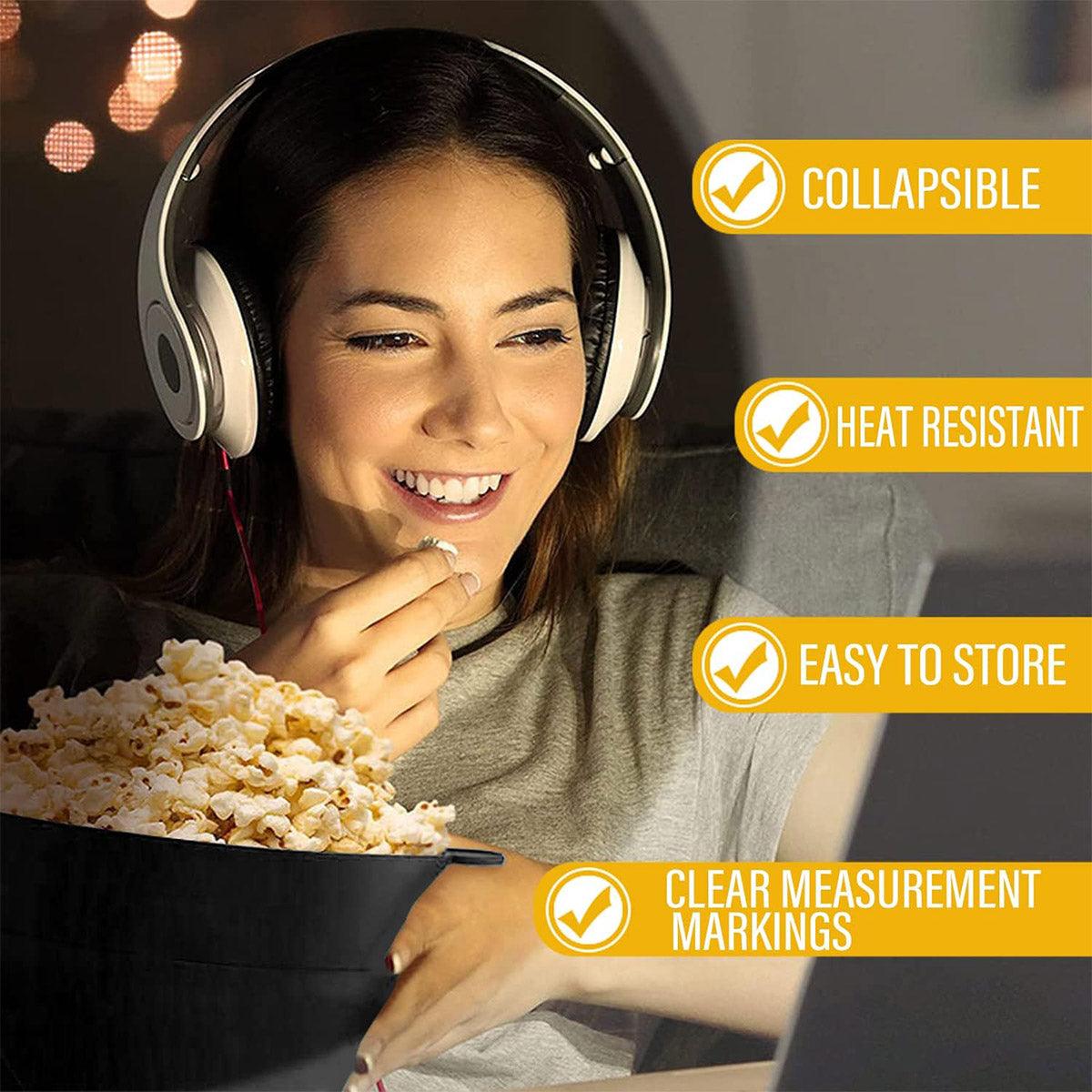 High Temperature Resistant Silicone Popcorn Bucket Collapsible Bowl with Handle - Orange