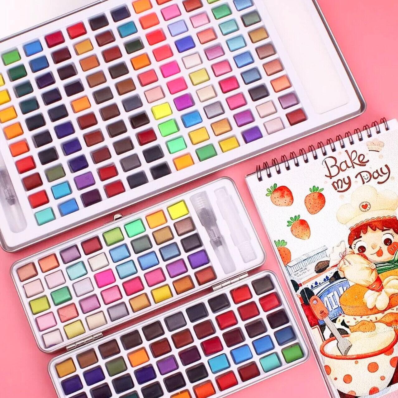 12-90 Watercolour Paint Set With Brush Painting Water Colour Kits - 50 Colours