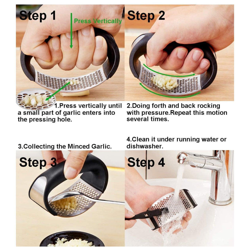 Stainless Steel Garlic Masher Press Crusher Squeezer Masher Kitchen Gadget - Black