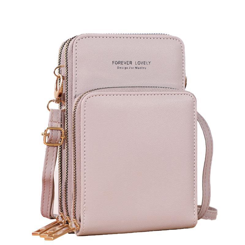 Women Crossbody Phone Purse Touch Screen Bag Rfid Blocking Wallet Shoulder Strap - Dark Pink