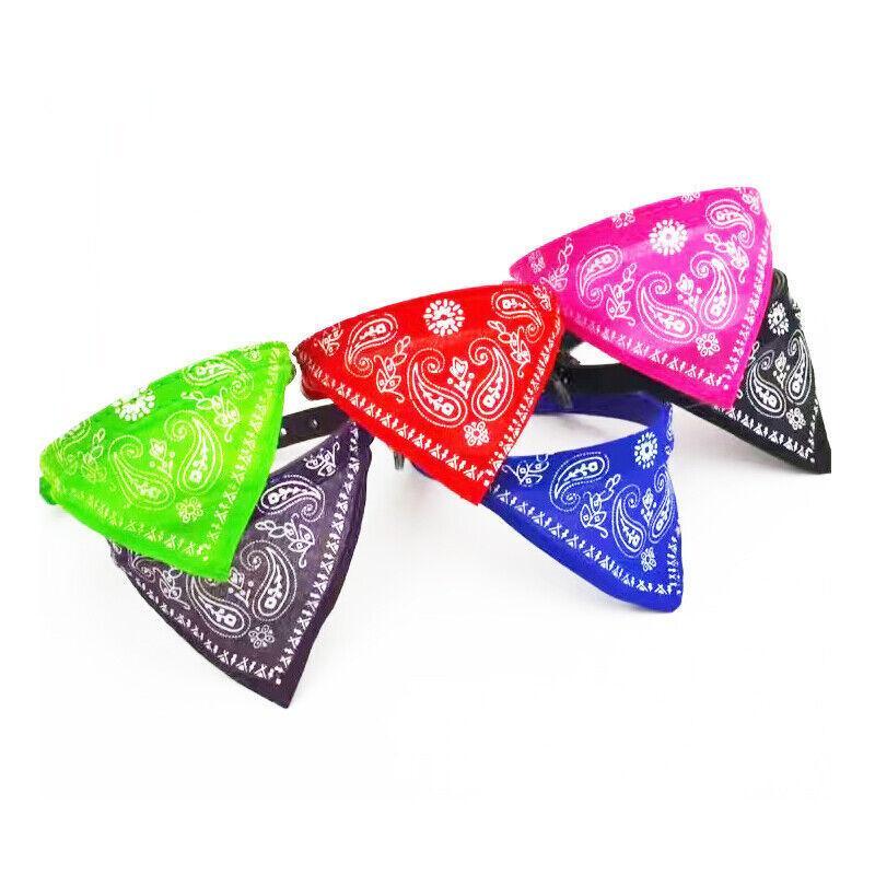 Adjustable Bandana Collar with Bell for Small Dogs and Cats Triangle Scarf Style - Red