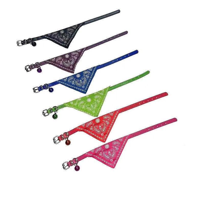 Adjustable Bandana Collar with Bell for Small Dogs and Cats Triangle Scarf Style - Red