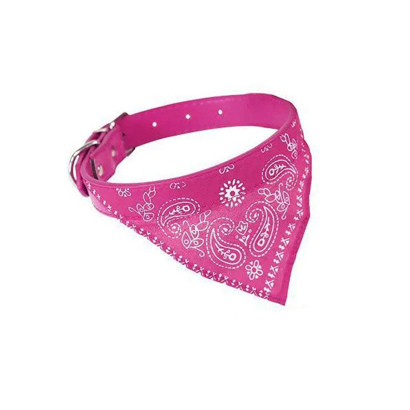 Adjustable Bandana Collar with Bell for Small Dogs and Cats Triangle Scarf Style - Rose Red