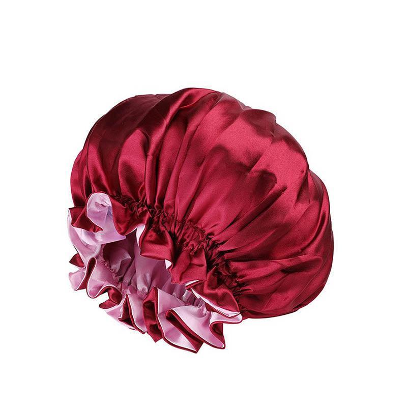 Womens Satin Sleep Cap Bonnet Elastic Wide Band Hair Sleeping Hat - Purple