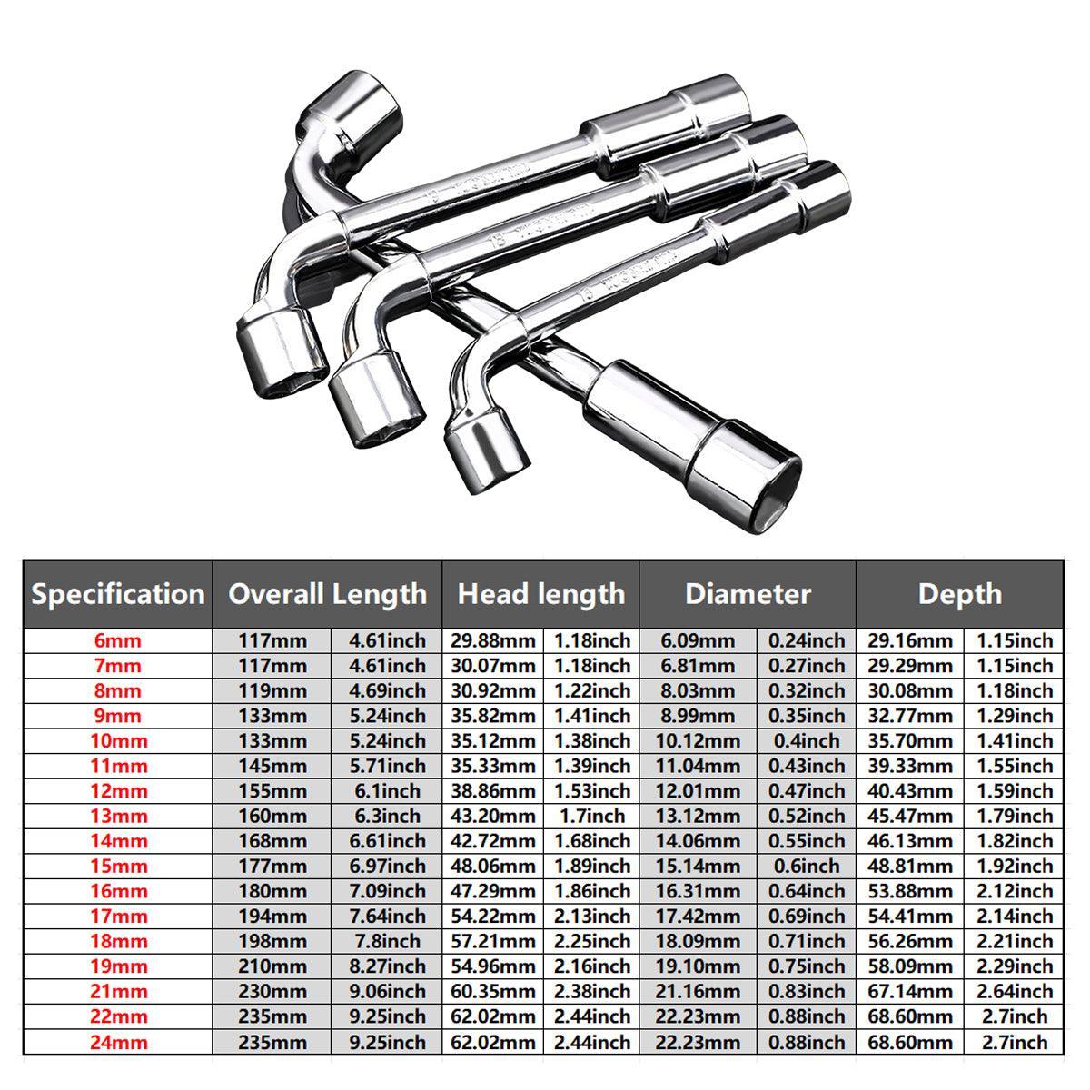 6-23mm L Shaped Socket Wrench Elbow Multi Size Hardware Repair Tool Set - 13mm