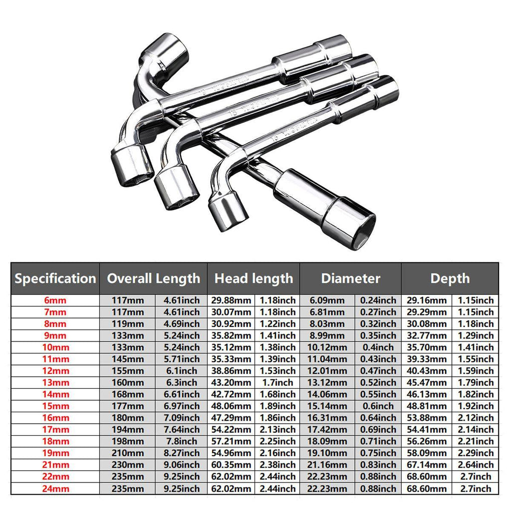 6-23mm L Shaped Socket Wrench Elbow Multi Size Hardware Repair Tool Set - 17mm