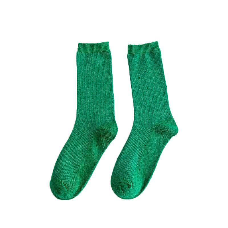 Olid Pure Colour Formal Socks Cotton Fashion Casual Breathable Crew Socks - Green 2 Pairs