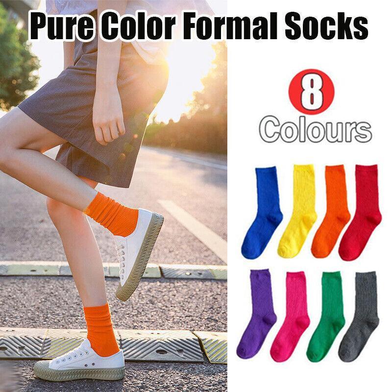 Olid Pure Colour Formal Socks Cotton Fashion Casual Breathable Crew Socks - Rose Red 2 Pairs