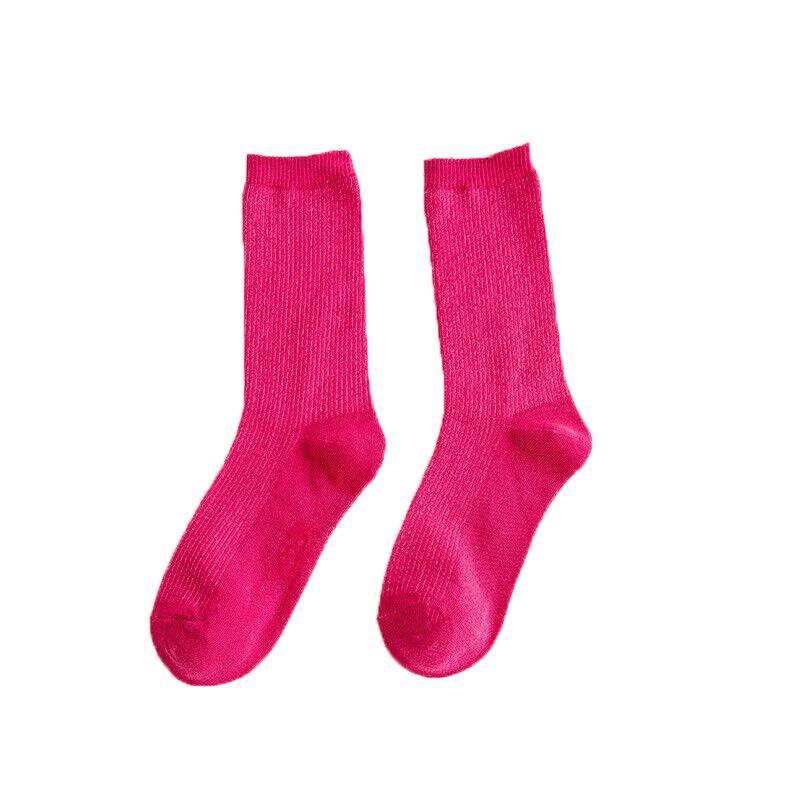 Olid Pure Colour Formal Socks Cotton Fashion Casual Breathable Crew Socks - Rose Red 4 Pairs