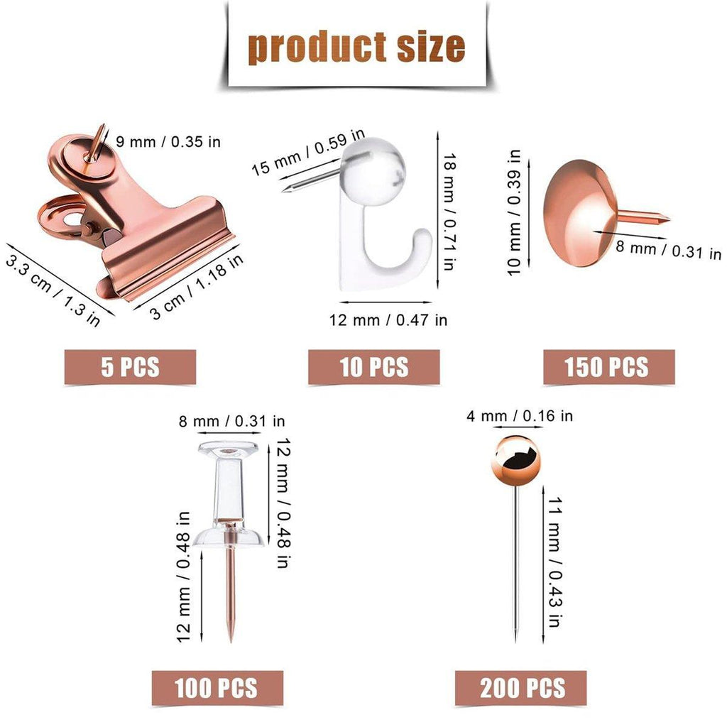 465PCS Rose Gold Thumbtacks Binder Clips Push Pins Set Office Supplies With Box