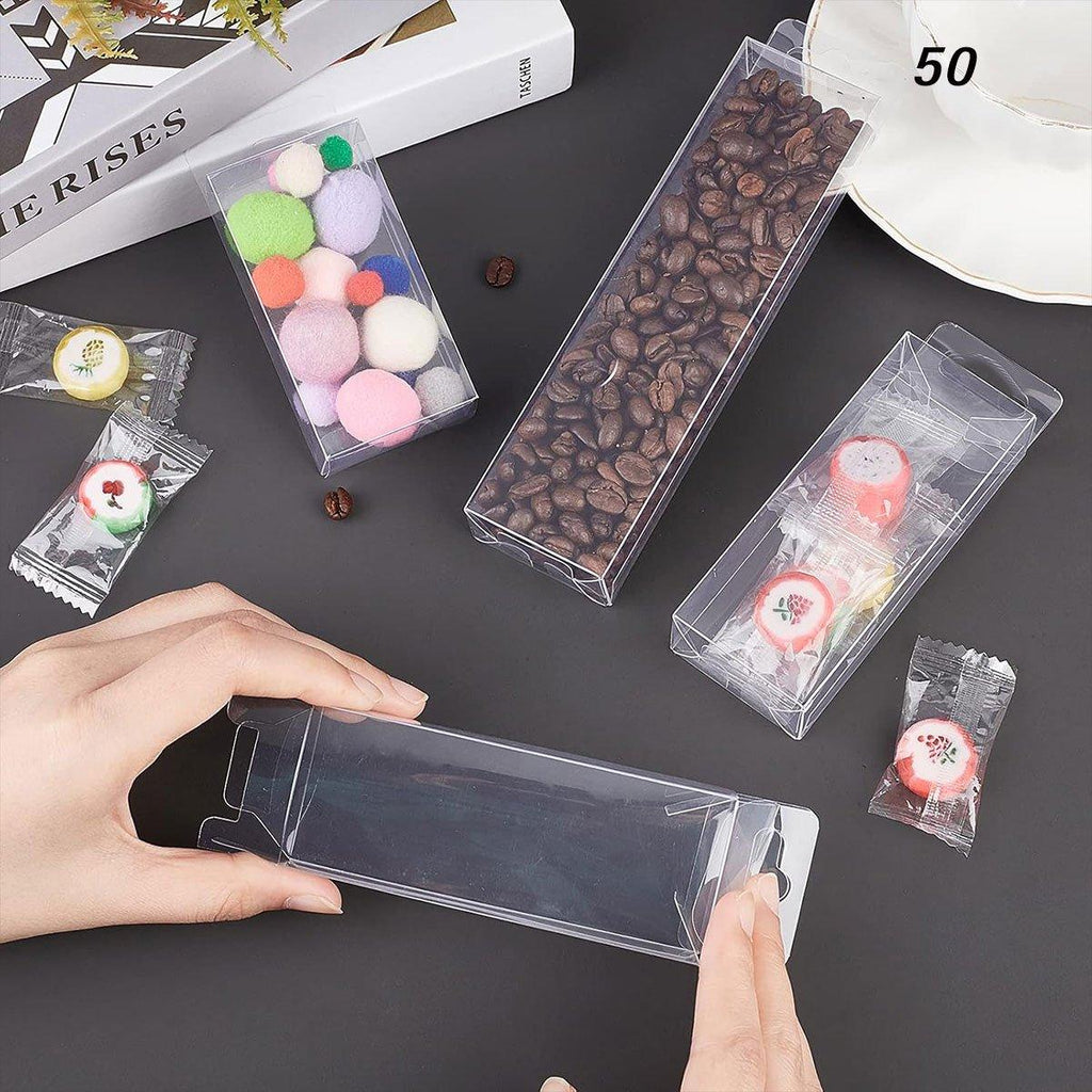 50pcs Transparent Gift Boxes with Hooks Clear Packaging Storage Containers - 7x2.5x15cm