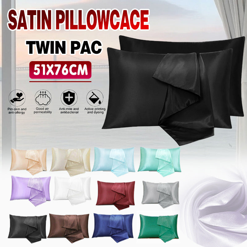 2X Satin Pillow Case Bedroom Pillowcase Cushion Covers Home Decor Luxury Slip - Black