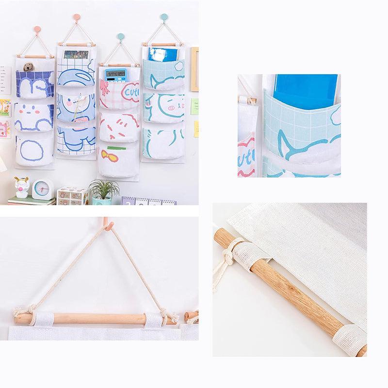 3 Pocket Hanging Storage Bag with Wooden Rod for Wall or Door Organisation - Astronaut