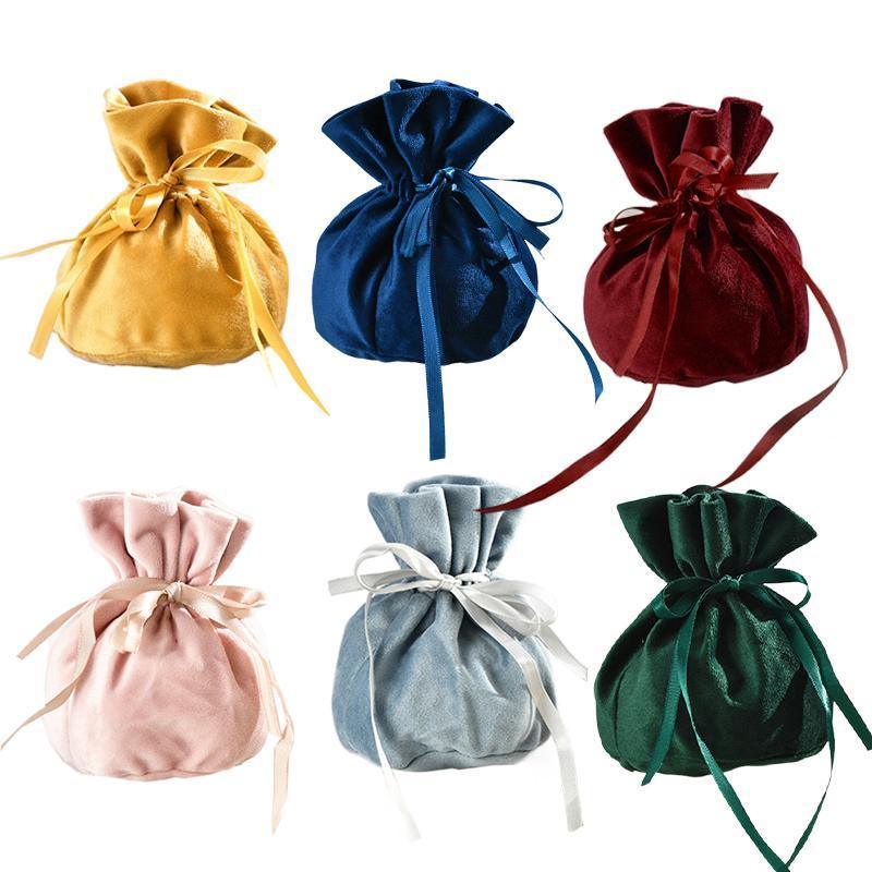 6PCS Velvet Cloth Drawstring Bags Gift Bag Jewelry Ring Pouch Earring Favor - Dark Green-6PCS