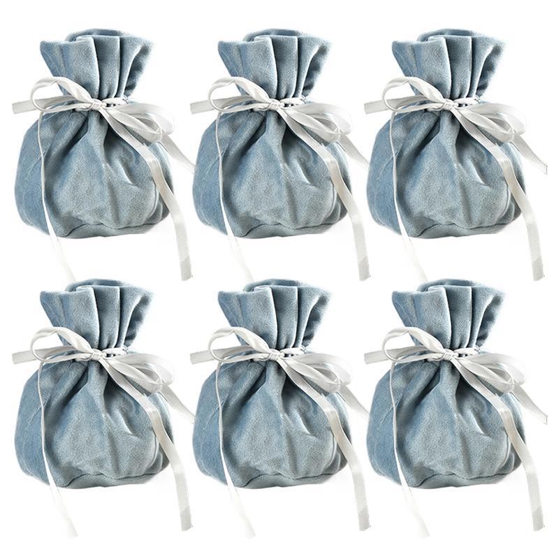 6PCS Velvet Cloth Drawstring Bags Gift Bag Jewelry Ring Pouch Earring Favor - Dark Green-6PCS