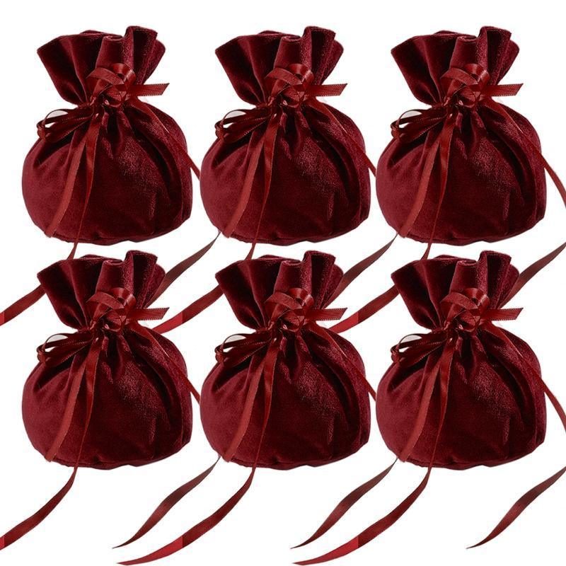 6PCS Velvet Cloth Drawstring Bags Gift Bag Jewelry Ring Pouch Earring Favor - Pink-6PCS