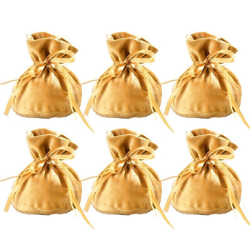 6PCS Velvet Cloth Drawstring Bags Gift Bag Jewelry Ring Pouch Earring Favor - Pink-6PCS