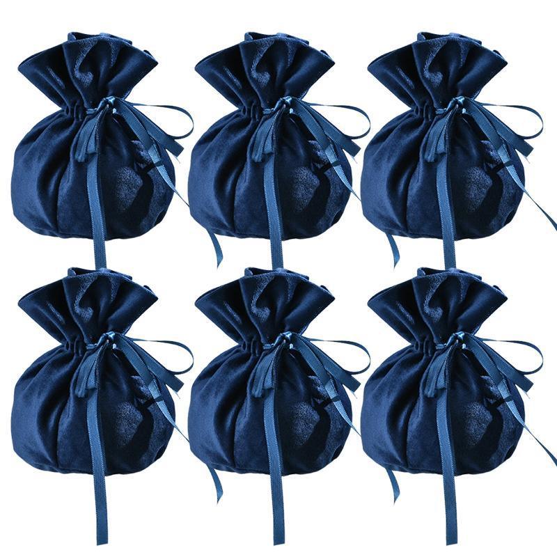 6PCS Velvet Cloth Drawstring Bags Gift Bag Jewelry Ring Pouch Earring Favor - Yellow-6PCS