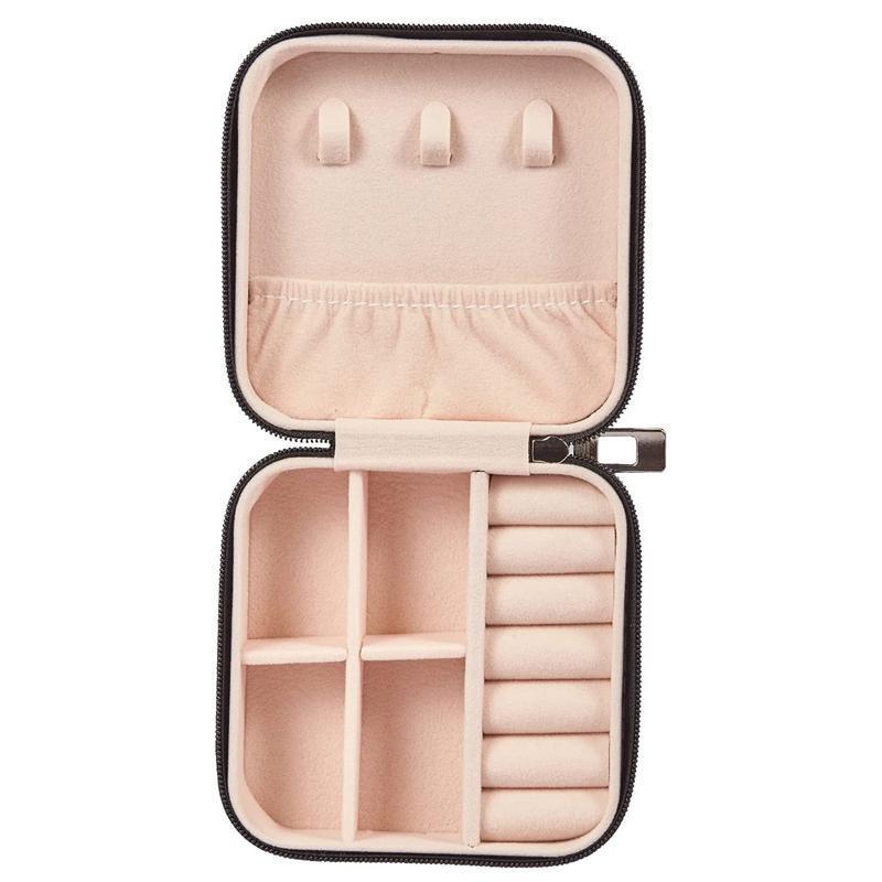 Travel Jewelry Organizer Box Portable Leather Storage Ornaments Ring Earrings - Beige (10x10x5cm)