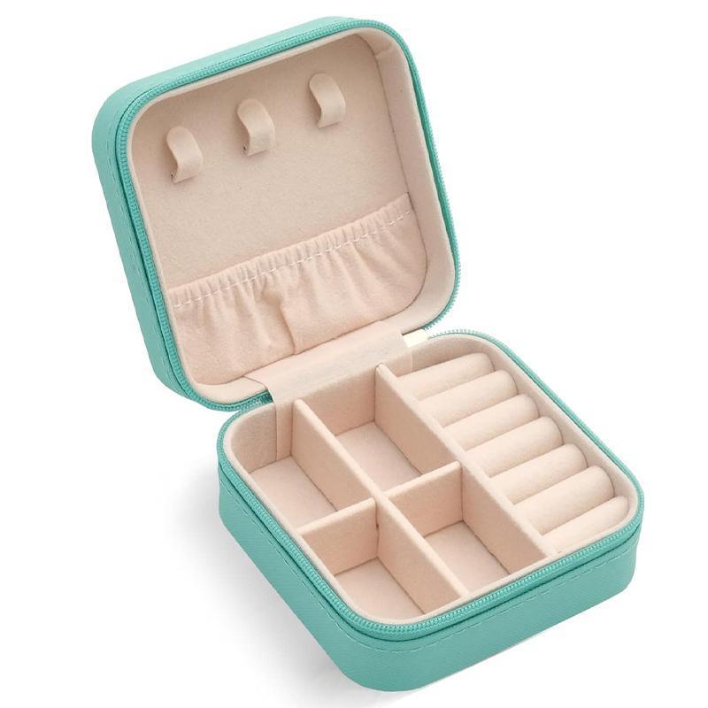 Travel Jewelry Organizer Box Portable Leather Storage Ornaments Ring Earrings - Beige (10x10x5cm)