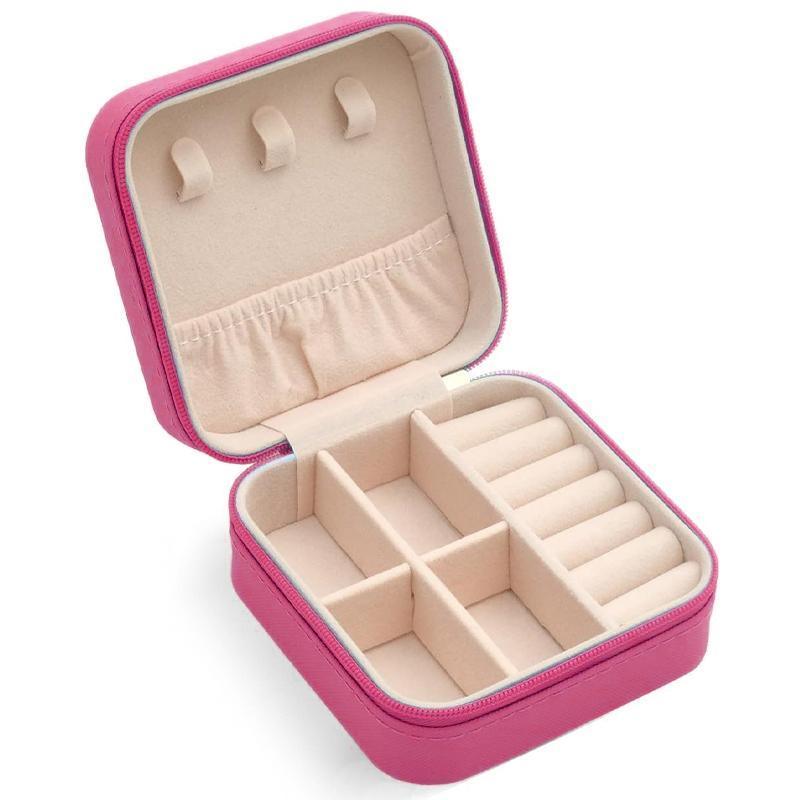 Travel Jewelry Organizer Box Portable Leather Storage Ornaments Ring Earrings - Beige (10x10x5cm)