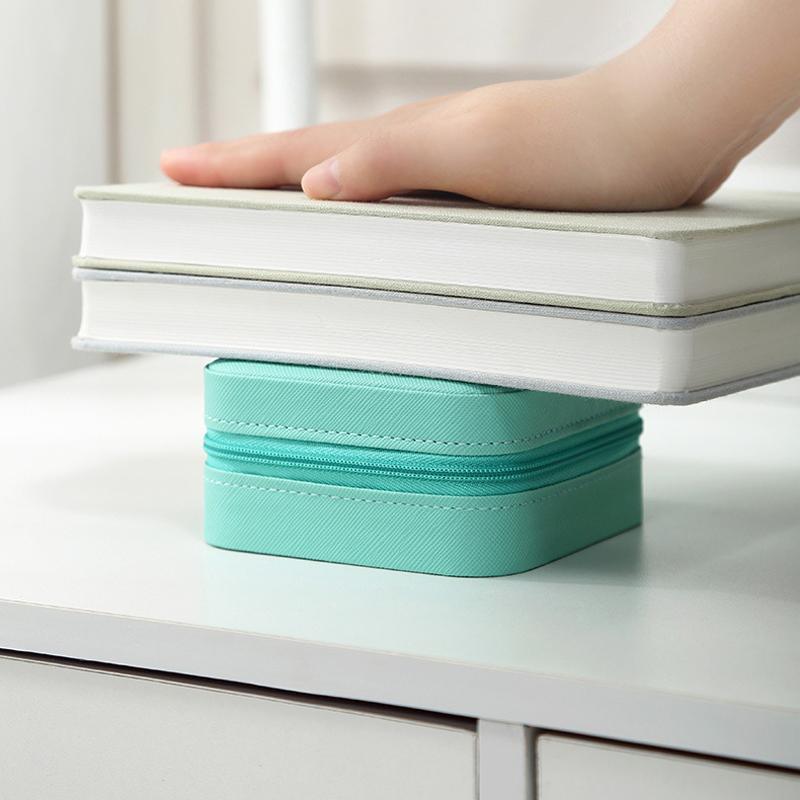 Travel Jewelry Organizer Box Portable Leather Storage Ornaments Ring Earrings - Green (10x10x5cm)