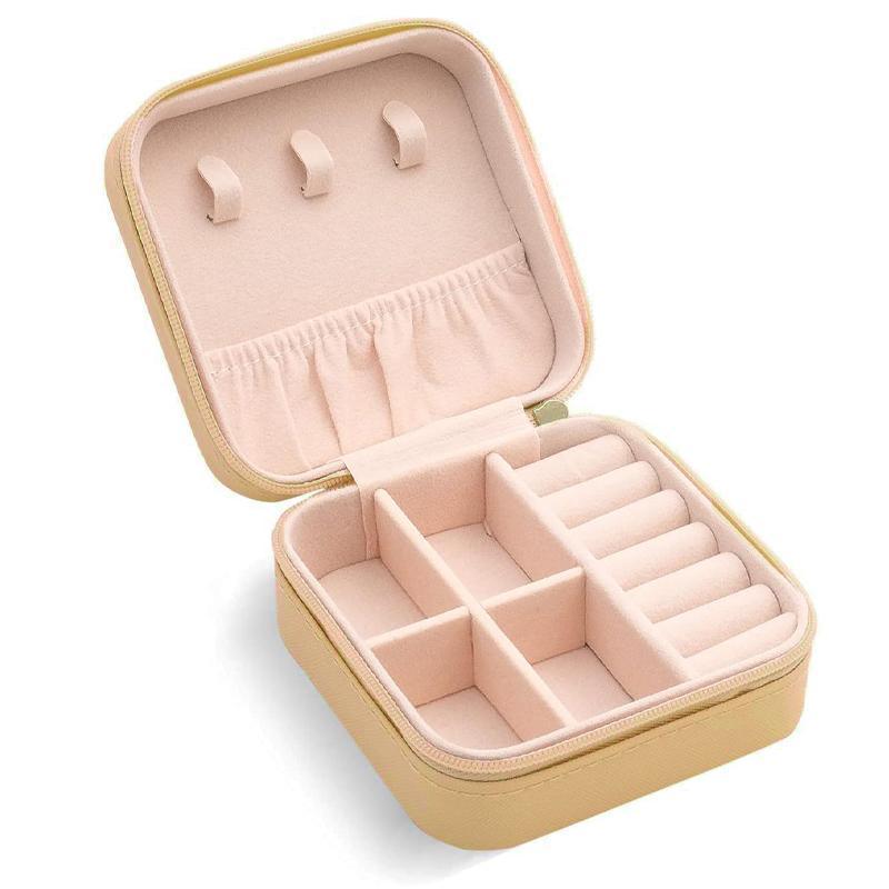 Travel Jewelry Organizer Box Portable Leather Storage Ornaments Ring Earrings - Pink (10x10x5cm)