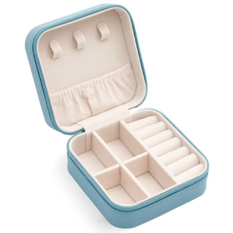 Travel Jewelry Organizer Box Portable Leather Storage Ornaments Ring Earrings - Pink (10x10x5cm)