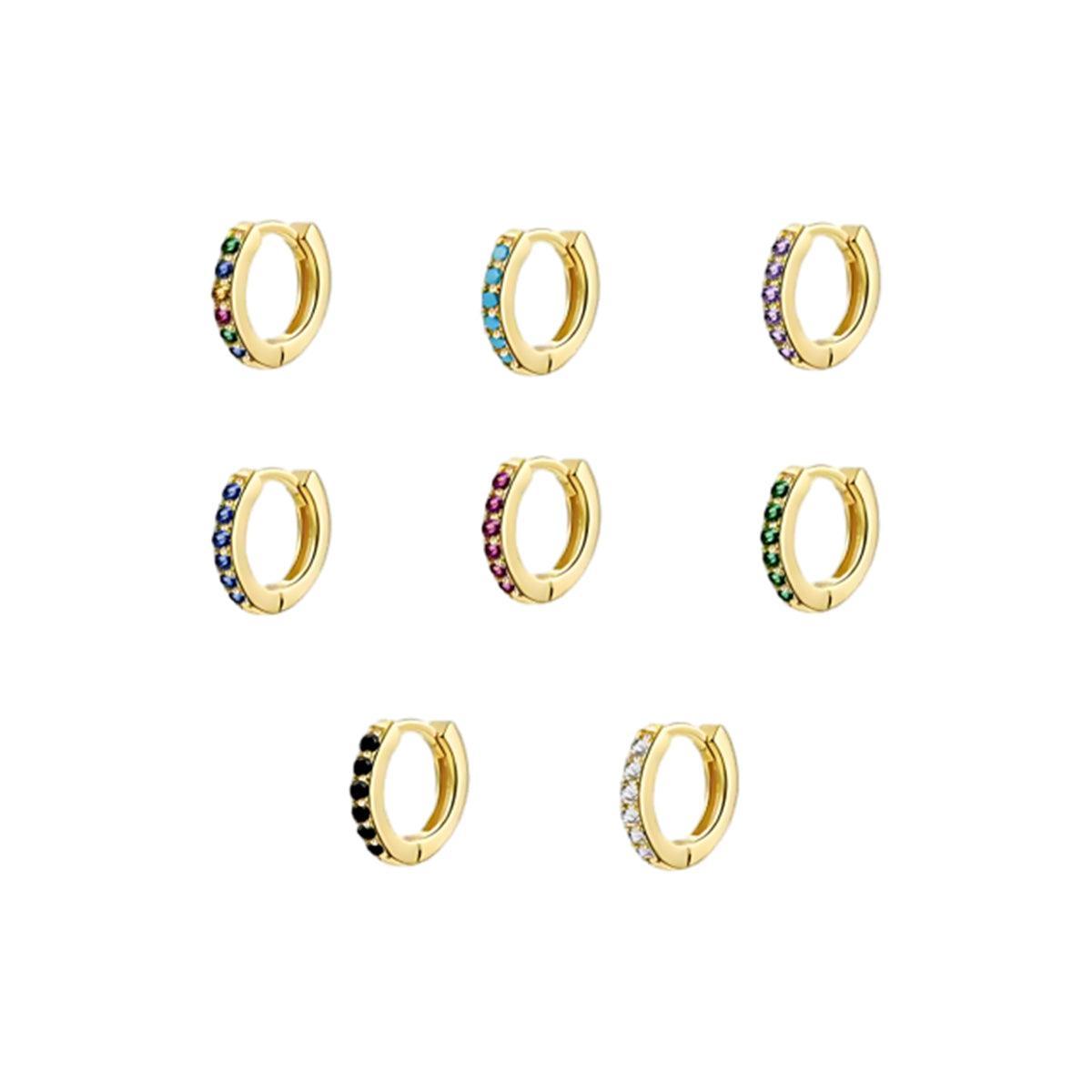 925 Sterling Silver Gold Rings Plated Cubic Crystal Cuff Huggie Hoop Earrings Au - Gold-Blue Crystal