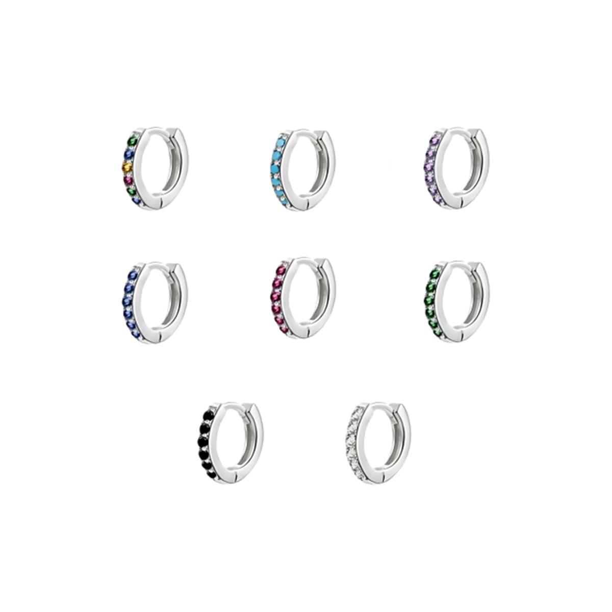 925 Sterling Silver Gold Rings Plated Cubic Crystal Cuff Huggie Hoop Earrings Au - Gold-Blue Crystal