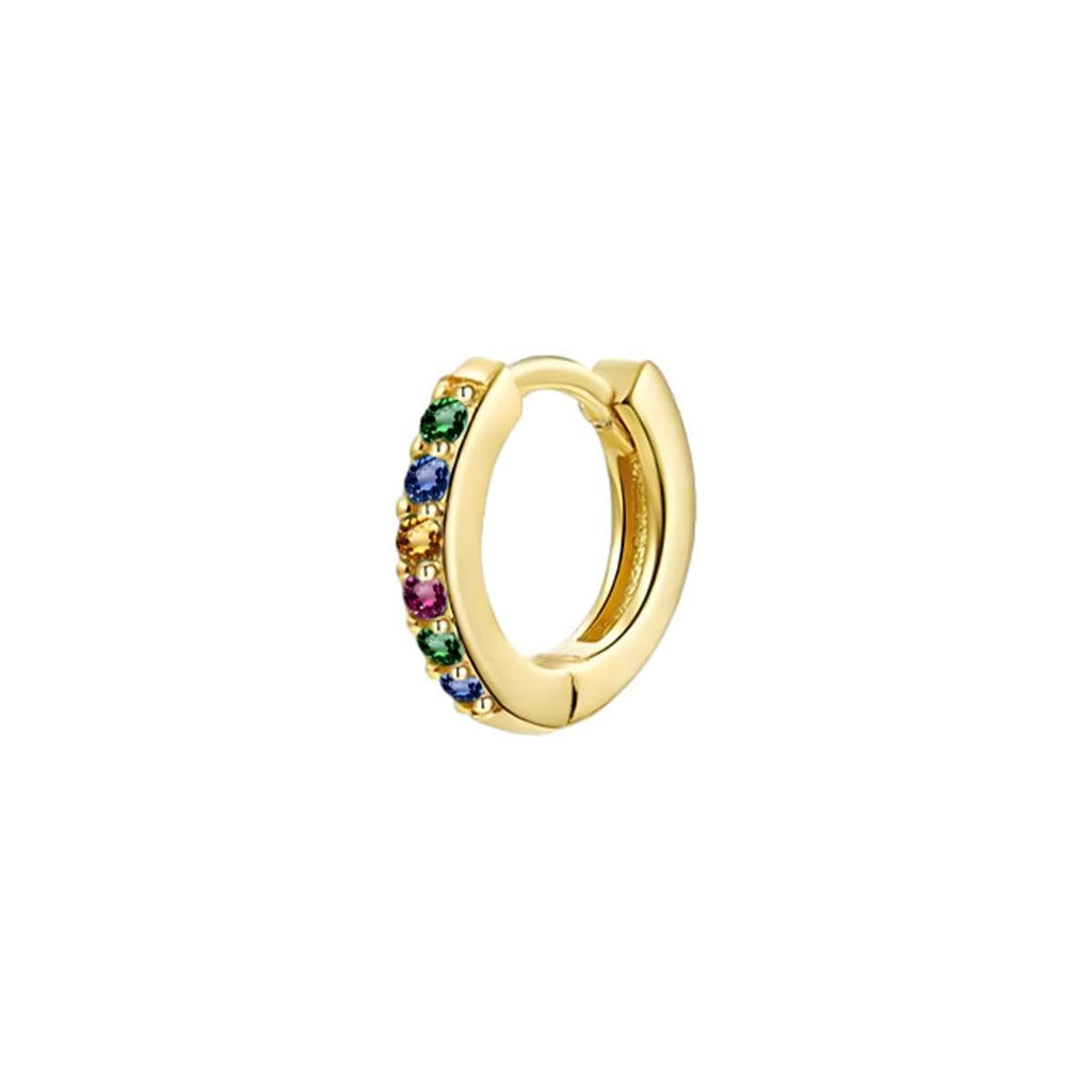 925 Sterling Silver Gold Rings Plated Cubic Crystal Cuff Huggie Hoop Earrings Au - Gold-Clear Crystal