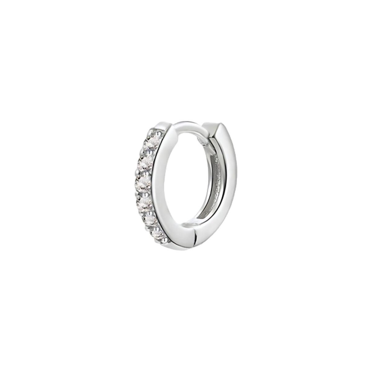 925 Sterling Silver Gold Rings Plated Cubic Crystal Cuff Huggie Hoop Earrings Au - Silver-Calaite Crystal