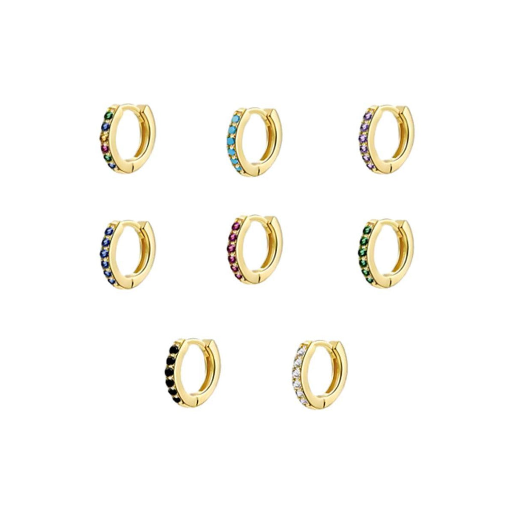 925 Sterling Silver Gold Rings Plated Cubic Crystal Cuff Huggie Hoop Earrings Au - Silver-Clear Crystal