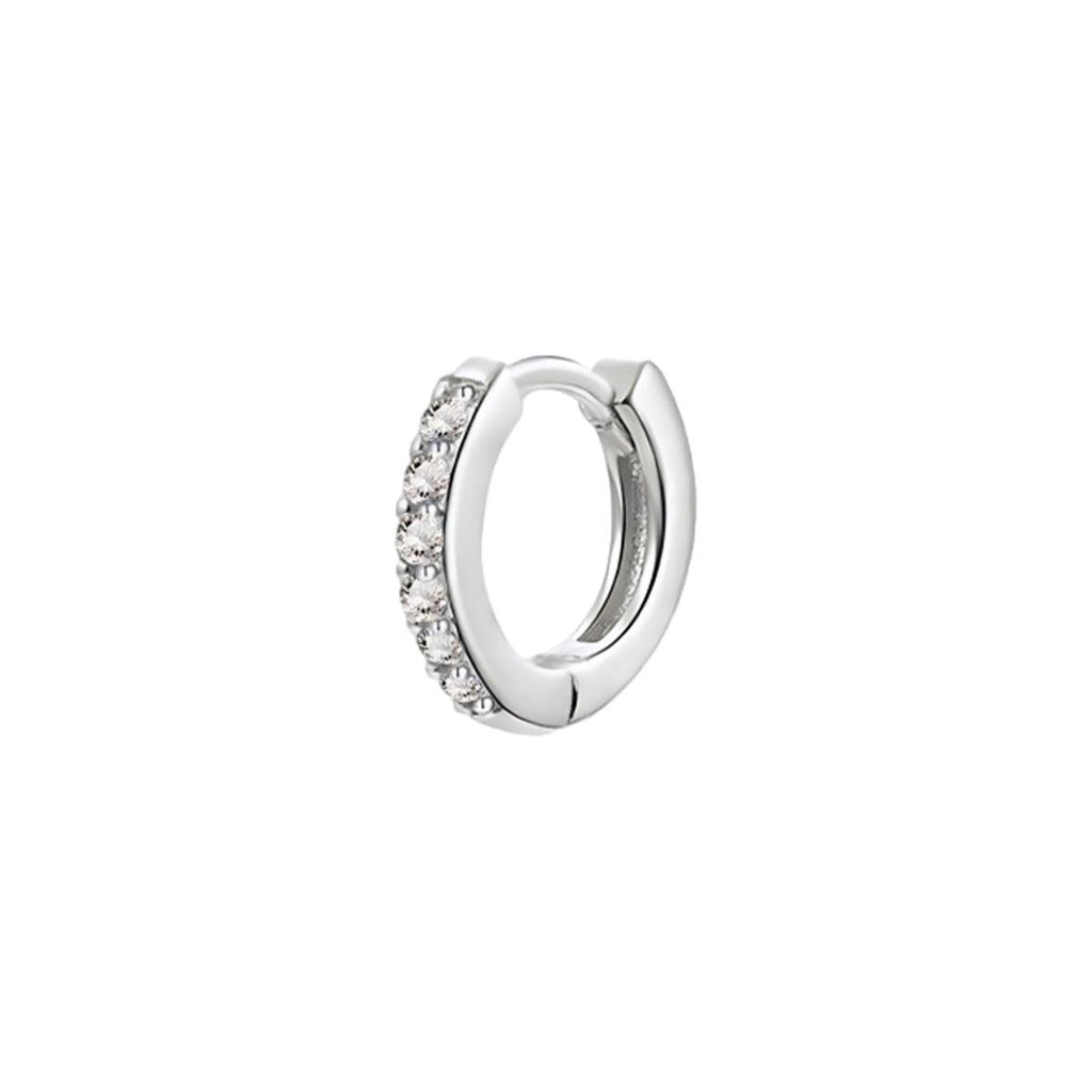925 Sterling Silver Gold Rings Plated Cubic Crystal Cuff Huggie Hoop Earrings Au - Silver-Clear Crystal