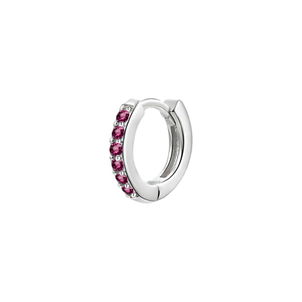 925 Sterling Silver Gold Rings Plated Cubic Crystal Cuff Huggie Hoop Earrings Au - Silver-Red Crystal