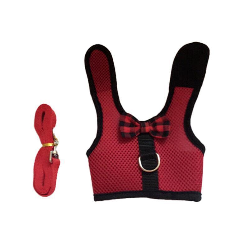 Rabbit Vest Harness Leash Lead Small Animal Pet Mesh Hamster Bunny Traction Rope L - Red