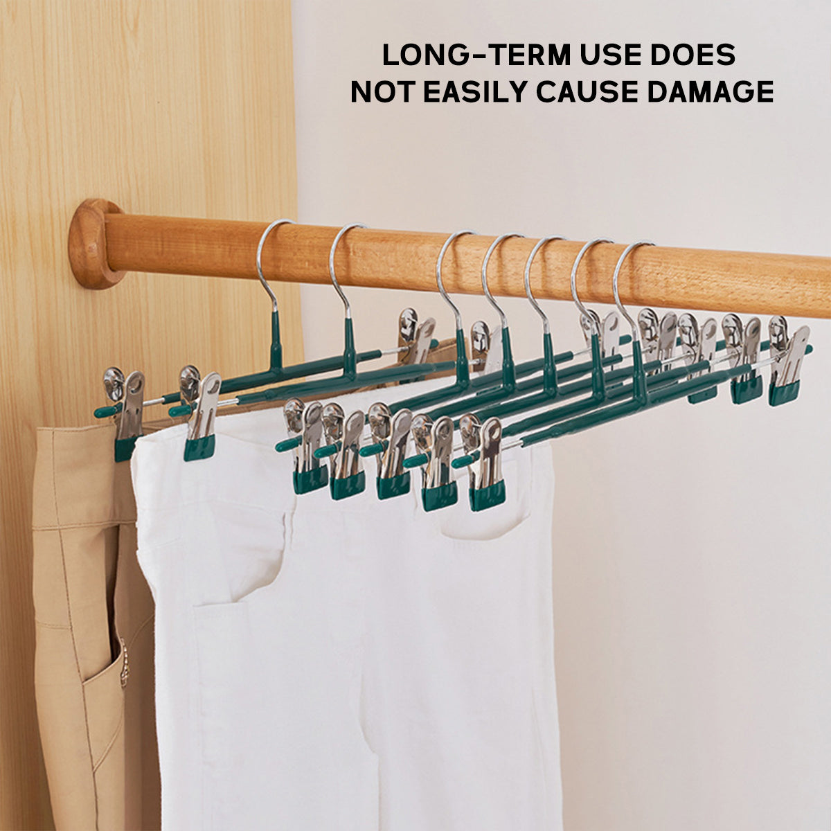 10pcs Home Wardrobe Pant Rack Hanging Trouser Organizer Clothes Hanger - Green