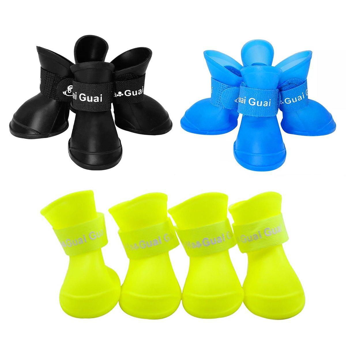 4pcs Cartoon Boots Pet Rain Shoes Waterproof Non-Slip Wear-Resistant Dog Shoes - Black - S