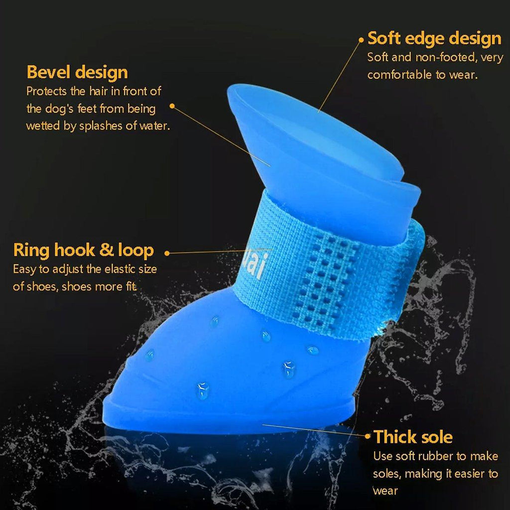 4pcs Cartoon Boots Pet Rain Shoes Waterproof Non-Slip Wear-Resistant Dog Shoes - Blue - S