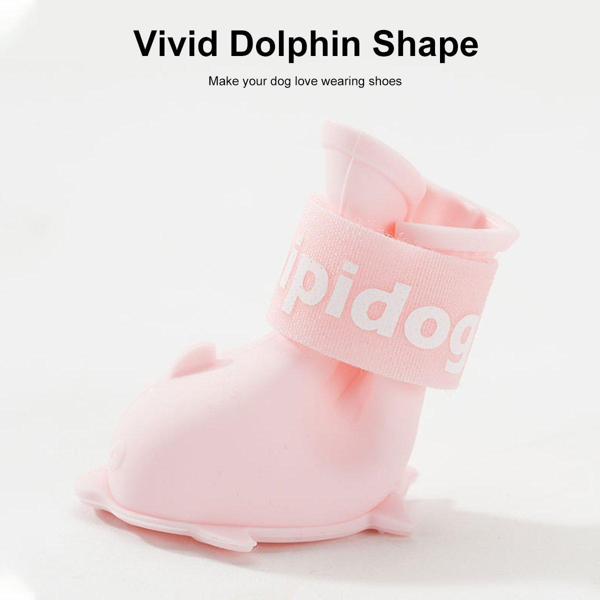 4pcs Cartoon Pet Rain Boots Waterproof Non-Slip Wear-Resistant Shoes for Dogs - Blue - L