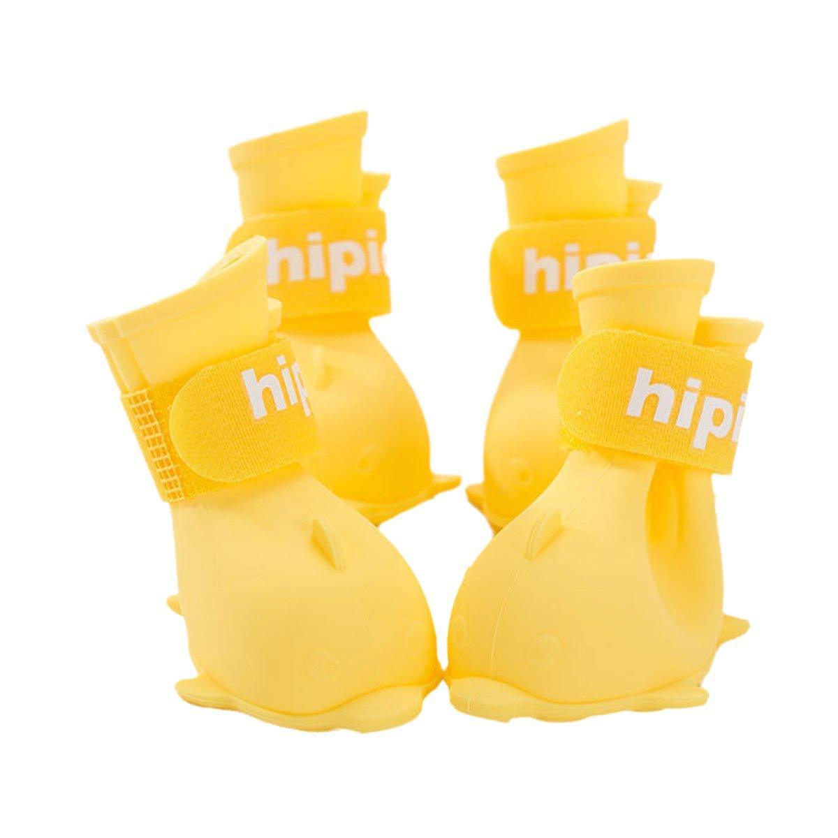 4pcs Cartoon Pet Rain Boots Waterproof Non-Slip Wear-Resistant Shoes for Dogs - Yellow - S