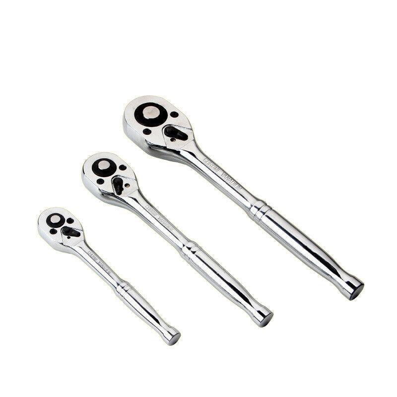 Quick Release Ratchet Handle 1/4 inch 3/8 inch 1/2 inch Drive Reversible Socket Wrench - 14x195x32mm